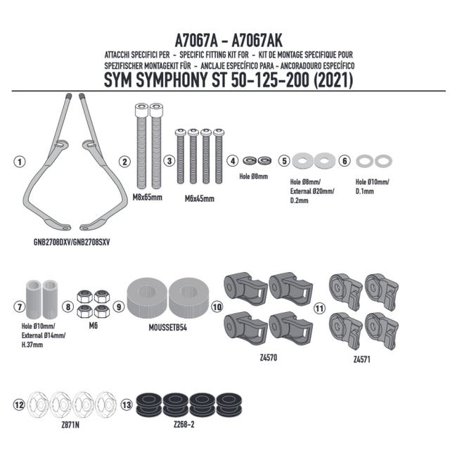 Kit Attacchi Per Parabrezza  Symphony St 50-125-200 Givi A7067a